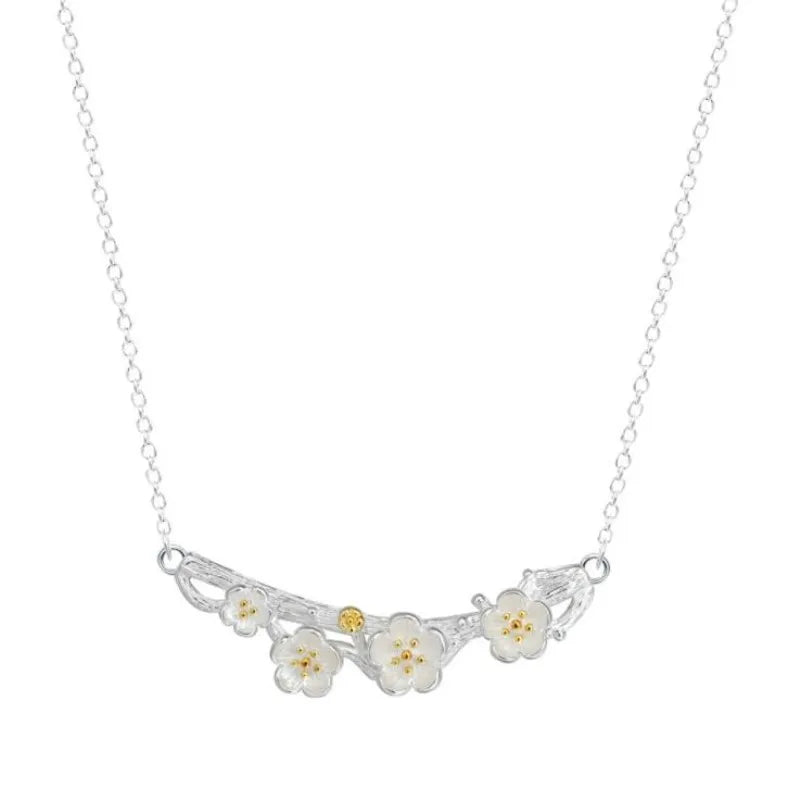 Silver Necklaces Plum Flower Pendants&Necklaces Jewelry Collar Colar de Plata