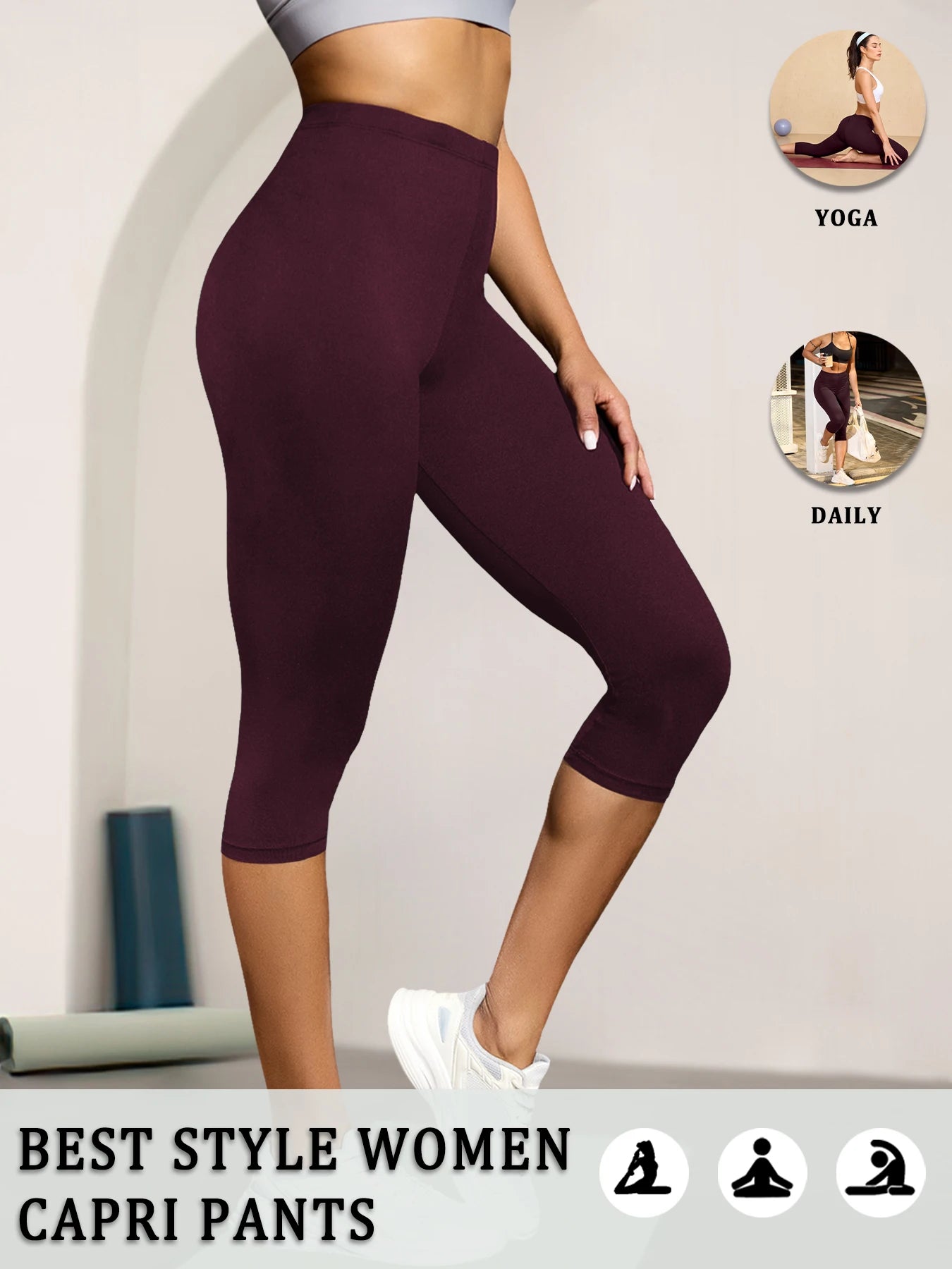 Women's Super Soft Capri Pants High Stretchy Breathable Pants No See Through Workout Running Yoga Athletic Pants Gym Leggings