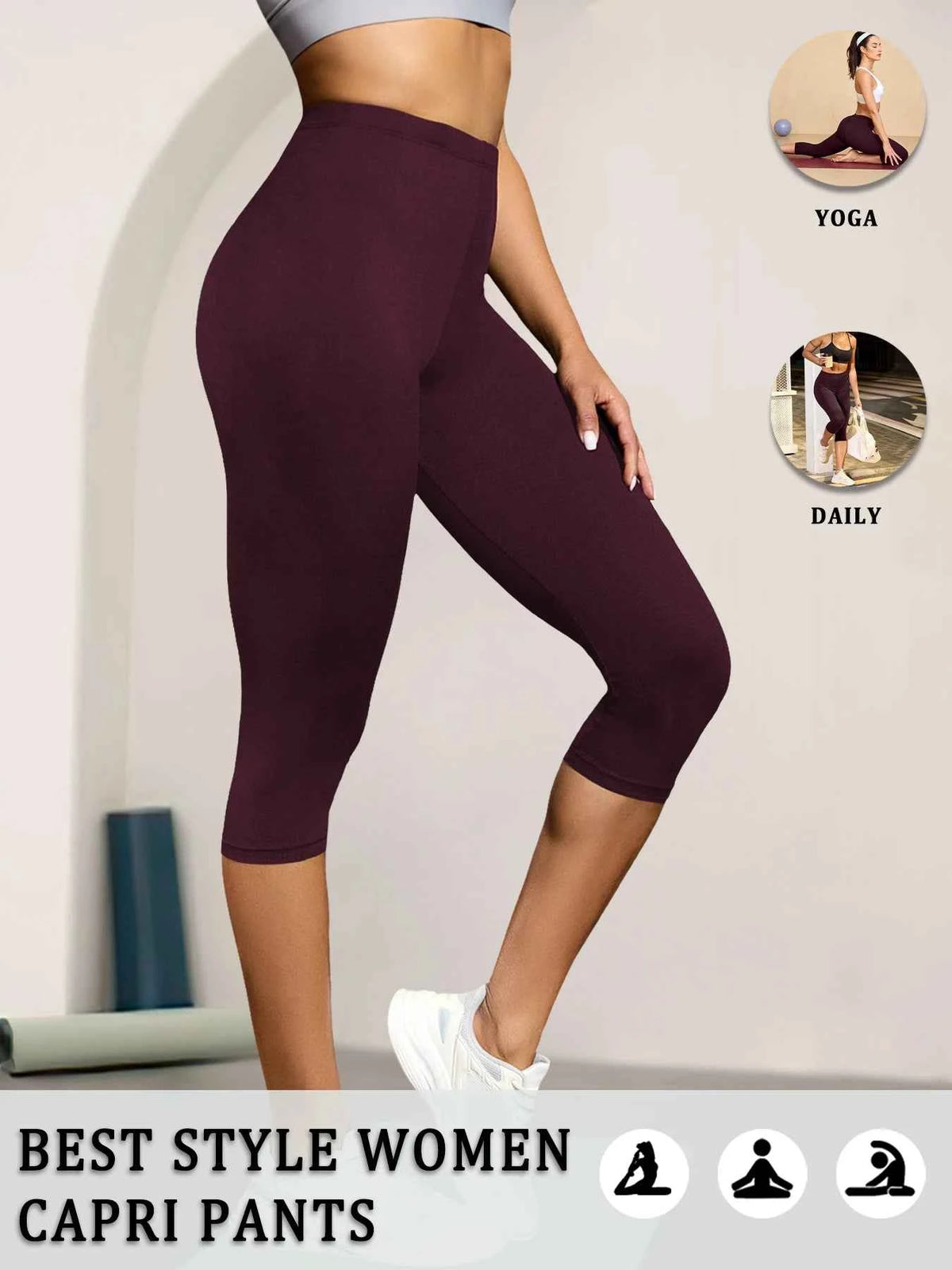Women's Super Soft Capri Pants High Stretchy Breathable Pants No See Through Workout Running Yoga Athletic Pants Gym Leggings