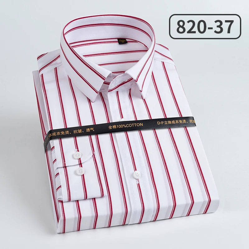 Men's pure cotton long sleeved shirt slim fit high-end light luxury 100 count striped heterochromatic collar wrinkle resistant