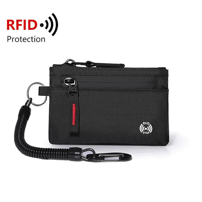 Zipper Rfid Wallet Mini Coin Purse Women Men's Nylon Short Wallet Retro Key Card Holder Small Money Bag Trend Youth Mini Handbag