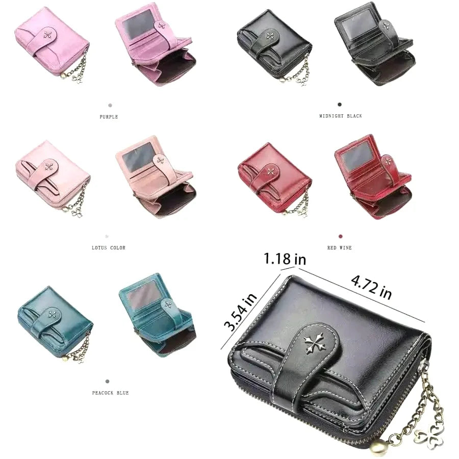 Women’s Retro Small Wallet – Mini Leather Credit Card Holder, Double-Fold Design with Zipper, Compact Aesthetic Wallet