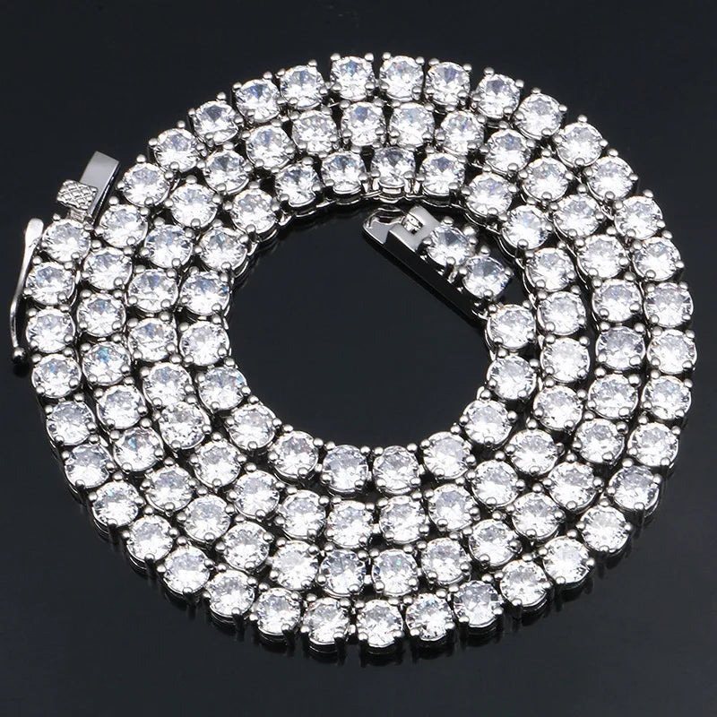 Hip hop jewelry necklace Tennis 3mm-6mm trendy classic tennis chain Copper inlaid zircon single row diamond chain