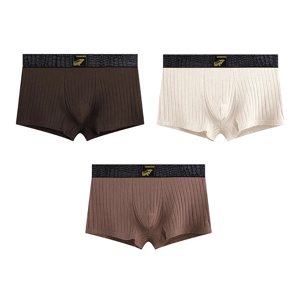 3PCS/Pack Luxury Solid Striped 95% Cotton Knit Underwear Arrival for Man Breathable Mesh Crotch Boxers Super Soft