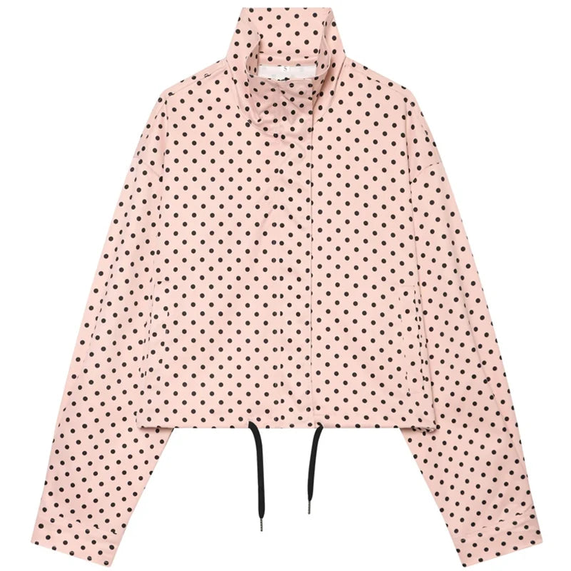 HXAO Polka Dot Bomber Jacket Women's Jackets Demi-Season Oversized Long Sleeve Top Outerwear Aviator Plus Size Zip Up Crop Coats