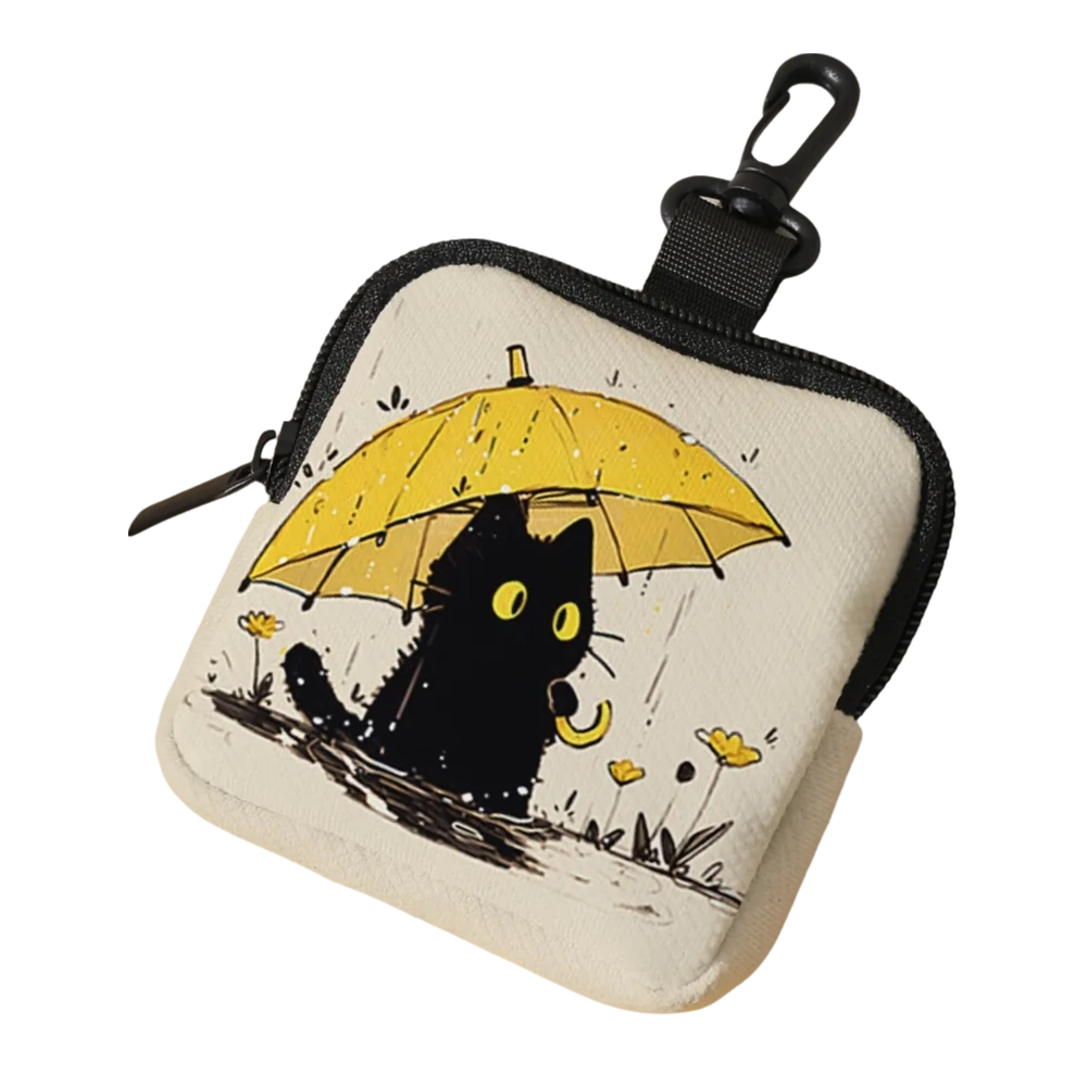 Durable Mini Coin Purse Artificial Leather Cat Print Wallet Waterproof Portable Earphone Bag Friends Gift