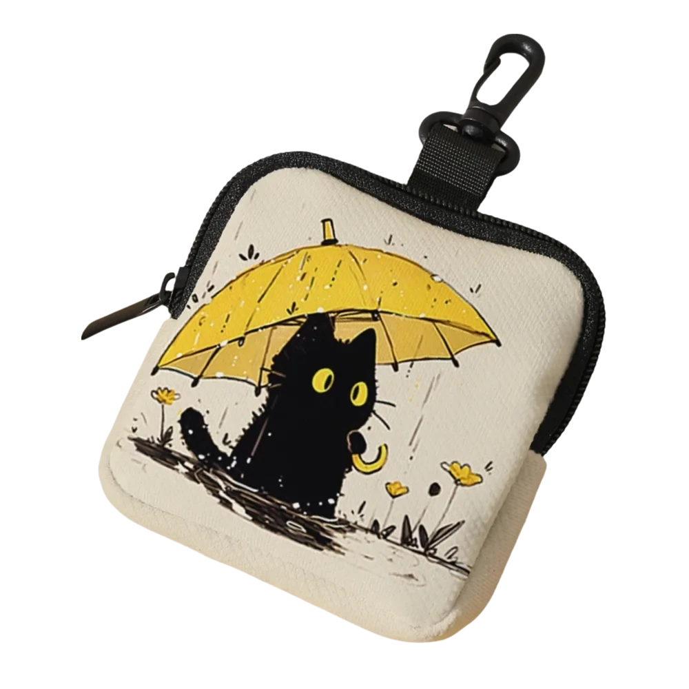 Durable Mini Coin Purse Artificial Leather Cat Print Wallet Waterproof Portable Earphone Bag Friends Gift