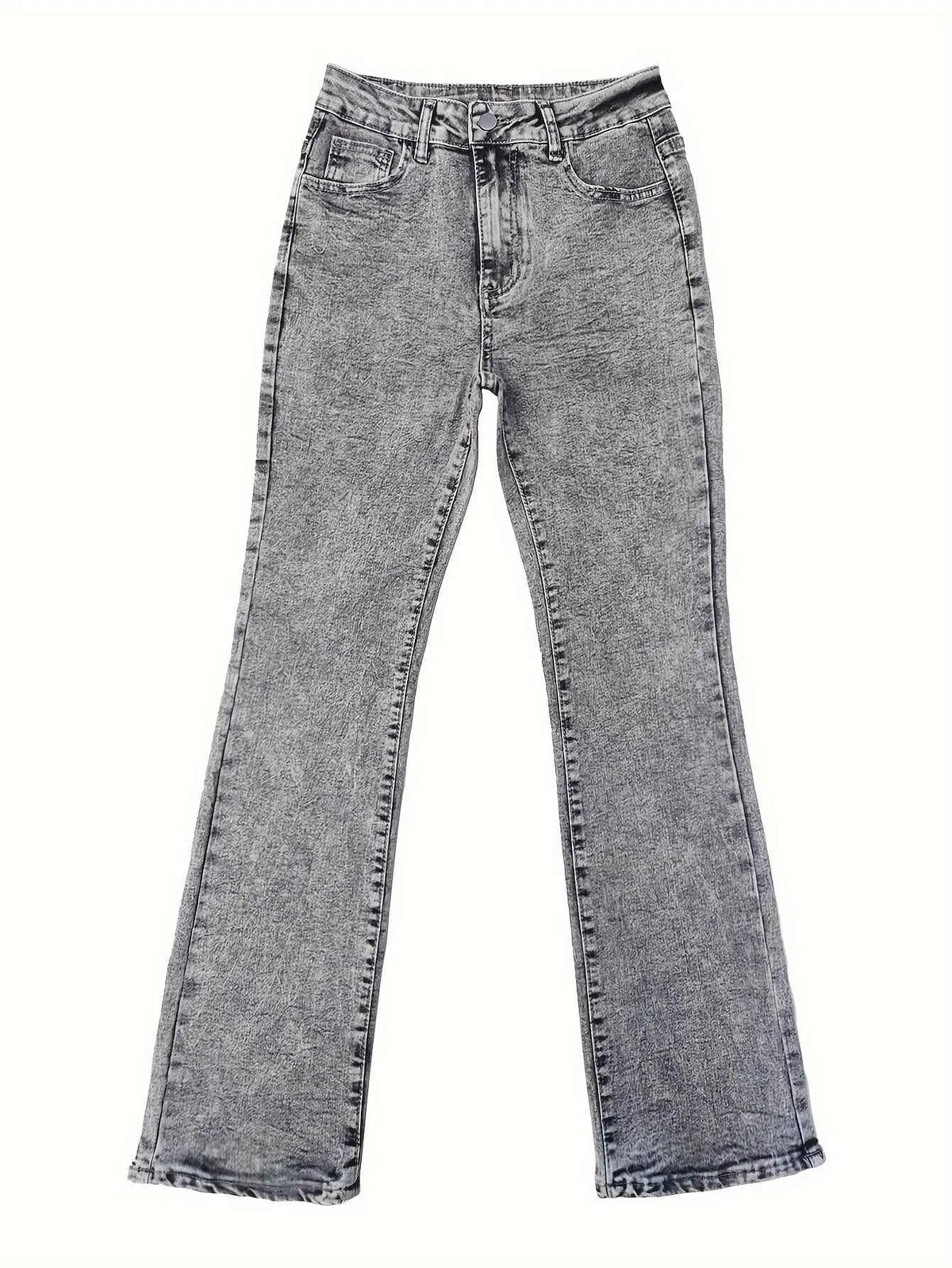 Fashion Women's Gray Low-Rise Slim Fit Bootcut Jeans, Y2K Style, Snow Wash, Streetwear Elegant Denim Pants