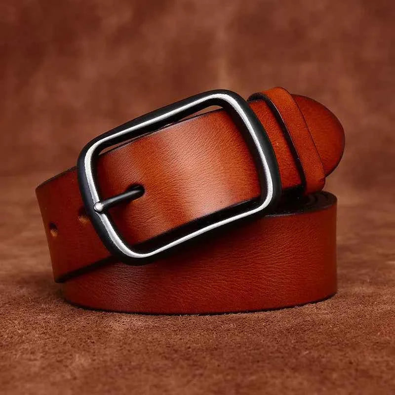 3.8CM Men High Quality Genuine Leather Belt Luxury Pin Buckle Belts Thick Cowskin Fashion Vintage Strap Male Jeans for Man