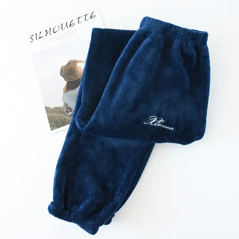 Couples' autumn and winter warm pants home pants ladies pajamas bottoms flannel thick coral fleece couple pants men
