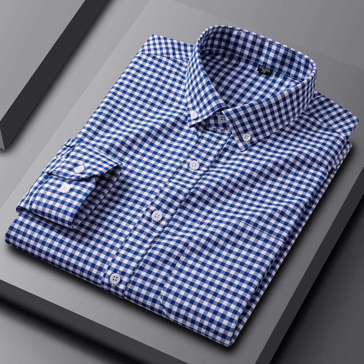New in Shirt 100% Cotton Oxford Plaid Long Sleeve Shirts for Man Slim Fit Formal Plain Shirt Soft Striped Casual Elegant Clothes
