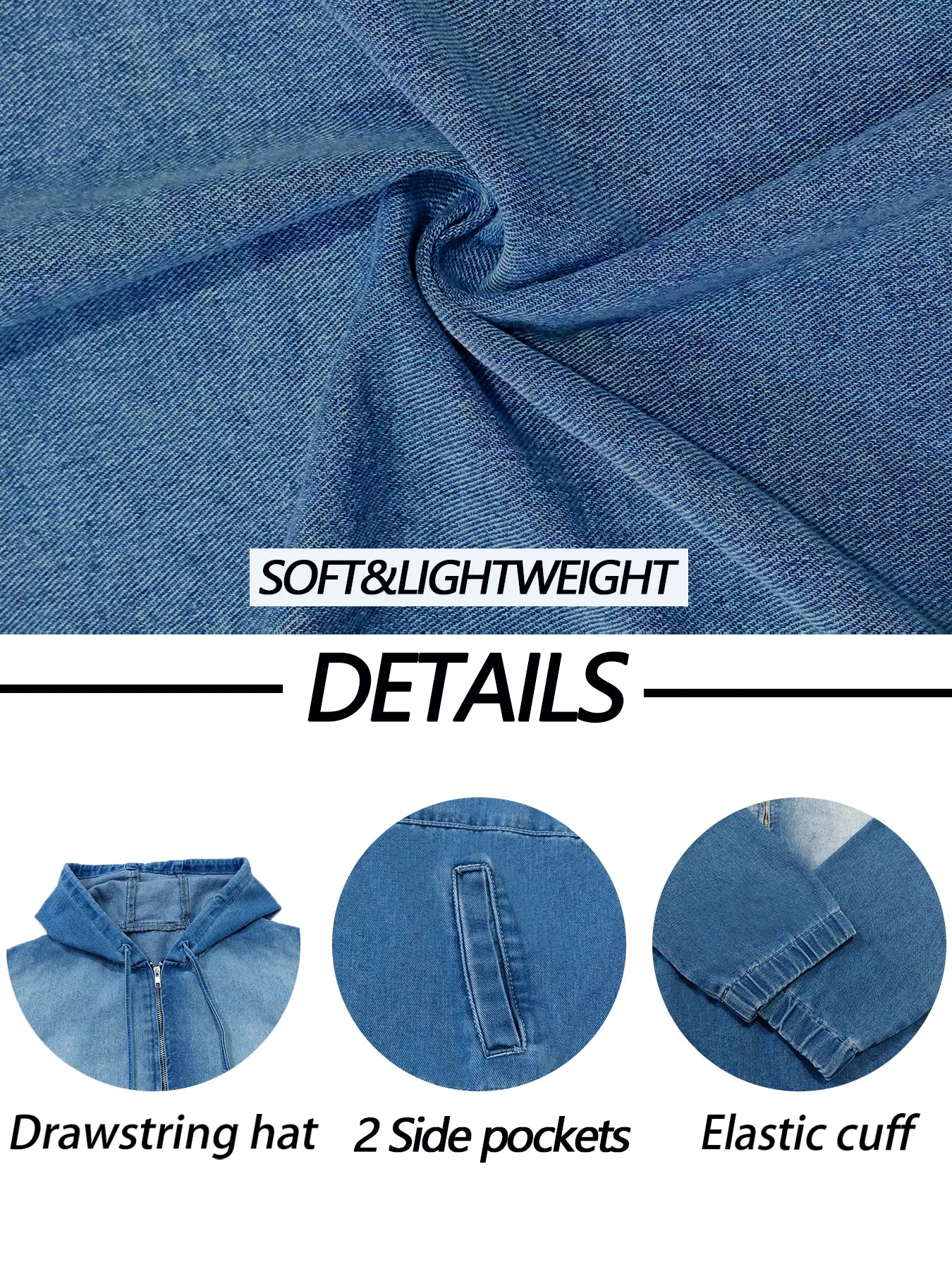 plus Size Women's Casual Hooded Denim Jacket Washed Comfortable Loose Fit Denim Coat for Women