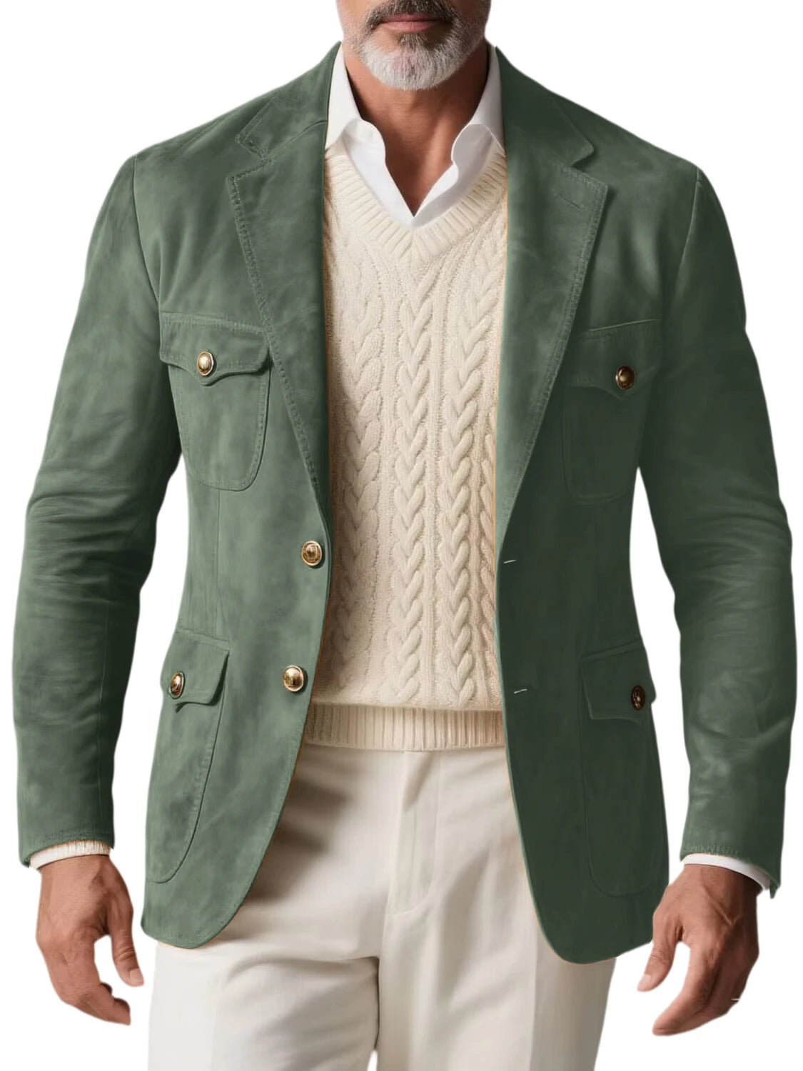 1970s Men's Suede Blazer Retro Slim Fit Two Buttons Multi Pocket High Quality Jacket Fashion Casual Sport Coat For Daily Wear