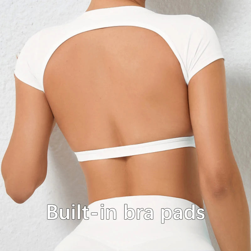 Hearuisavy Summer Sports Shirts Breathable Workout Tops Fitness Sportswear Backless Yoga Clothing Sport Crop Tops Women Gym Top