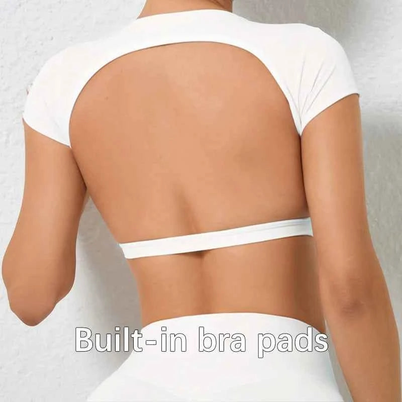 Hearuisavy Summer Sports Shirts Breathable Workout Tops Fitness Sportswear Backless Yoga Clothing Sport Crop Tops Women Gym Top