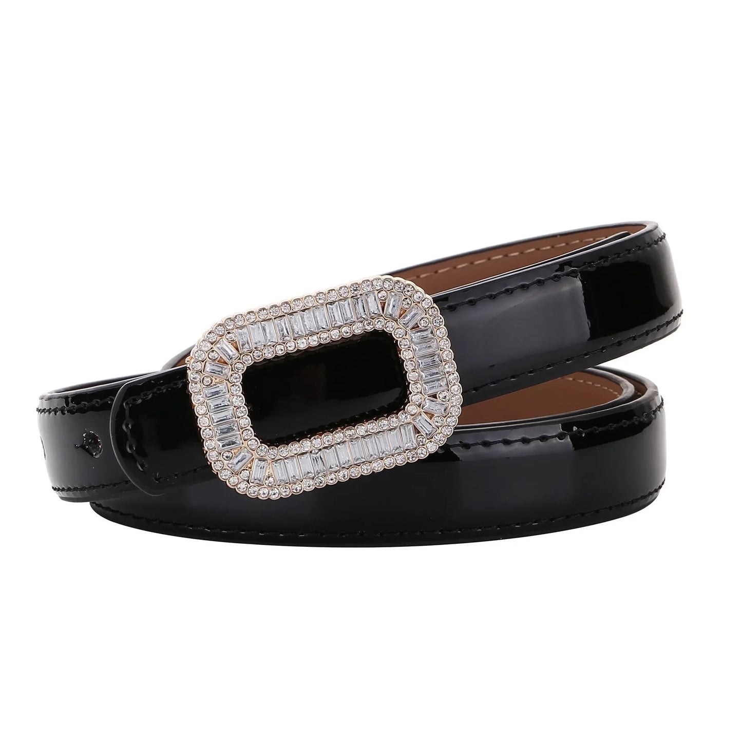 Rhinestone Buckle Women's Cowhide Belt Fashion Trend Luxury Design Jeans Accessories Gothic Retro Punk Leather Thin Waistband