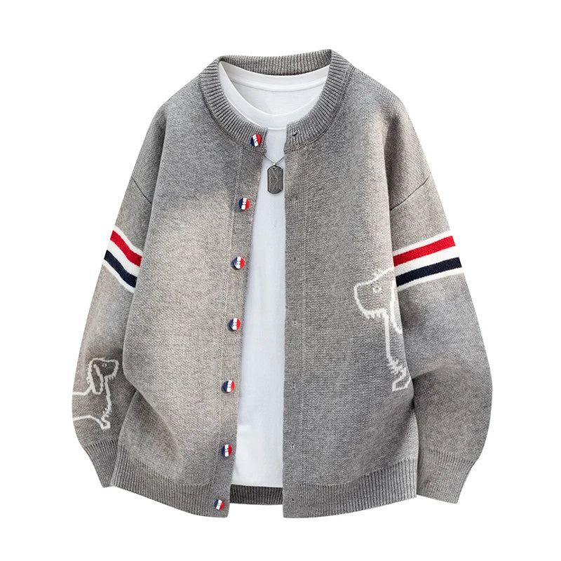 Couple Style Long-Sleeved Cardigan Knitwear Round Neck Button Striped Design High Quality Stamp Casual Fashion Keep Warm Coat