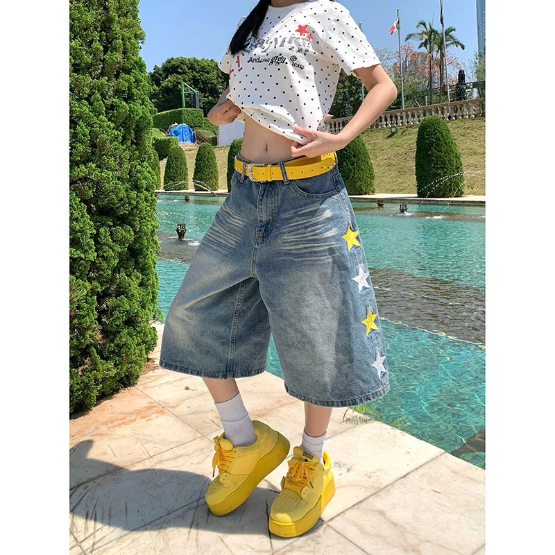 YIBASHU 2026 Summer Women American Retro Jorts Punk Denim Shorts