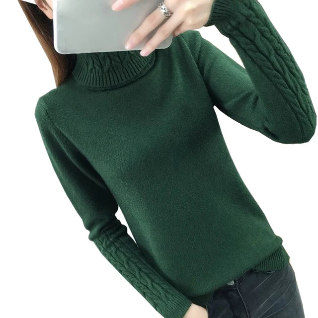 Women Sweater Turtleneck Pullovers Autumn Winter Sweaters New 2025 Long Sleeves Thick Warm Female Sweater Khaki