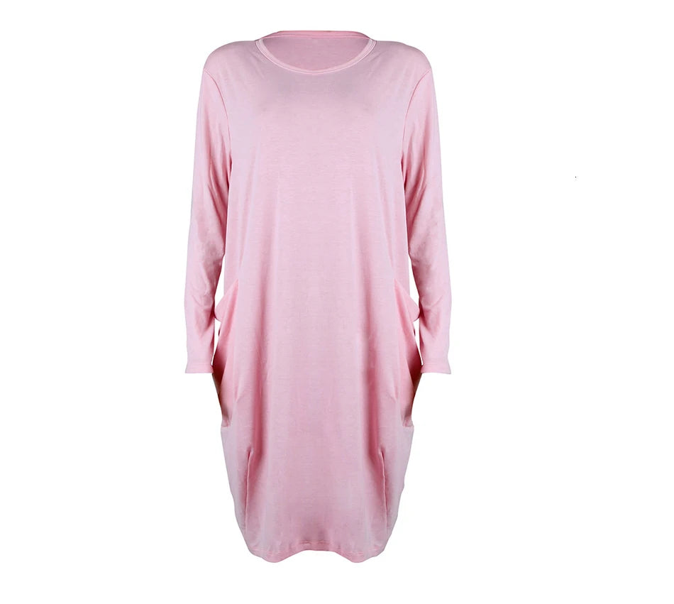 Women's summer casual fashion loose plus size solid color multi-color optional round neck long sleeved dress