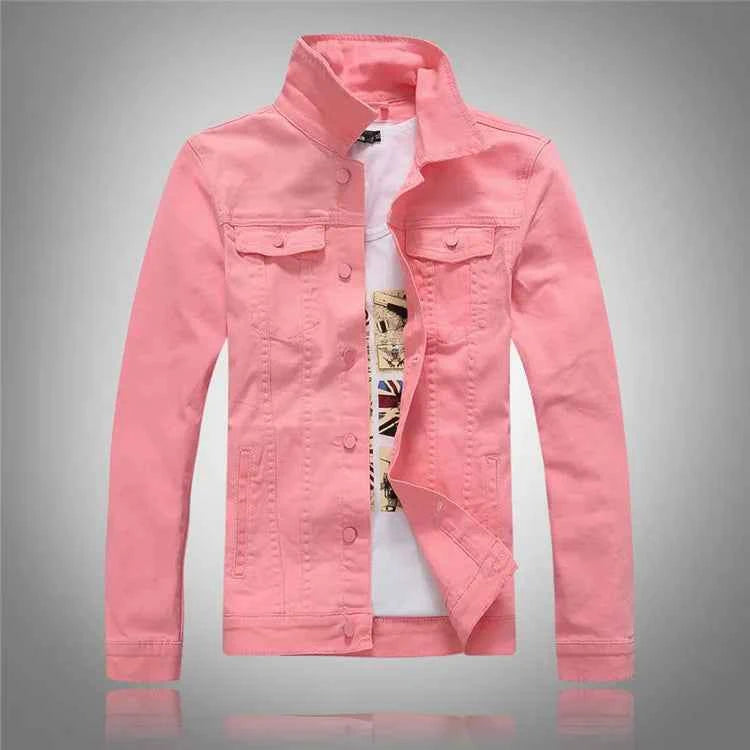 Men Pink Denim Jackets Outwear Slim Fit Denim Coats New Fashion Male Cotton Casual Jeans Jackets Streetwear Jean Coats Size 4XL