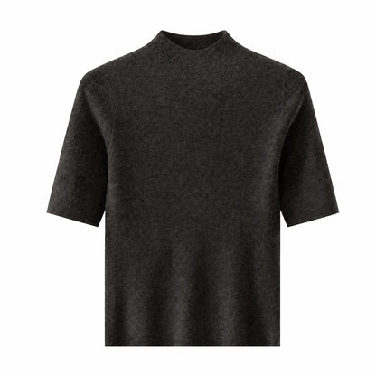 MZ62004 Women's Cashmere Blend Short Sleeve Knit Top Mock Neck Soft Textured Pullover Sweater for Work Daily Wear Fall 2026