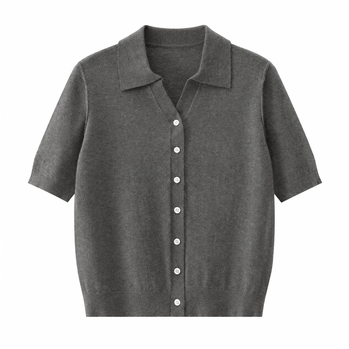 MZ62054 Women's Soft Cashmere Blend Cardigan Short Sleeve Polo Collar Button Front Knit Sweater Refined Daily Top