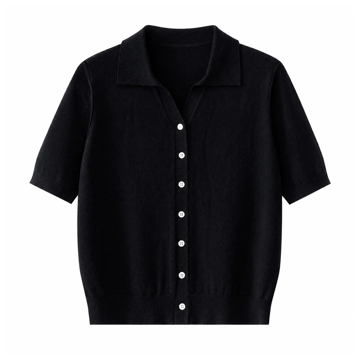 MZ62054 Women's Soft Cashmere Blend Cardigan Short Sleeve Polo Collar Button Front Knit Sweater Refined Daily Top