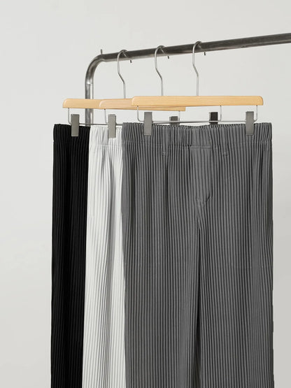 Miyake Pleated Men Pants Casual Loose Wide Leg Draped Trousers Business Casual Daily Wear