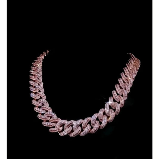 Men's Hip-Hop Style Necklace, Ice Inlaid Rectangular Cut Cuban Chain Moissanite Necklace, Hip-Hop Shimmering Jewelry, 16mm×16-40