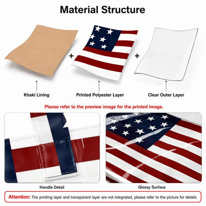 Retro American Flag Bright Face Tote Bag Waterproof PVC Patriotic Star-Spangled Banner Shoulder Bag