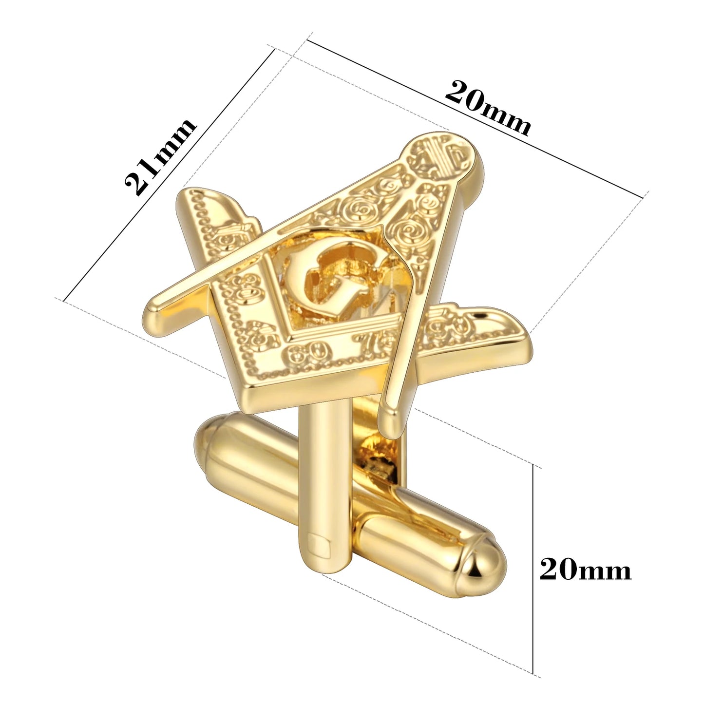 Mens Freemason Cufflinks 18K Gold Plated Square Compass Symbol with Black Blue Enamel and Crystal Rhinestones Gifts for Masonic