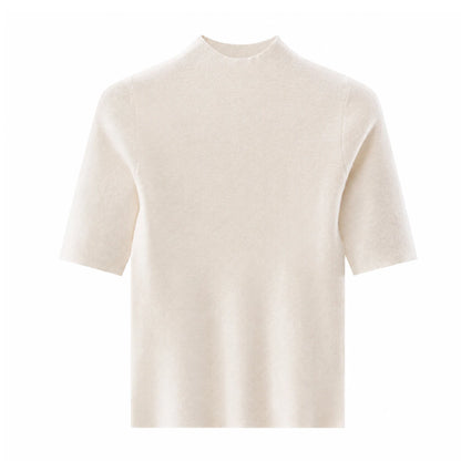 MZ62004 Women's Cashmere Blend Short Sleeve Knit Top Mock Neck Soft Textured Pullover Sweater for Work Daily Wear Fall 2026