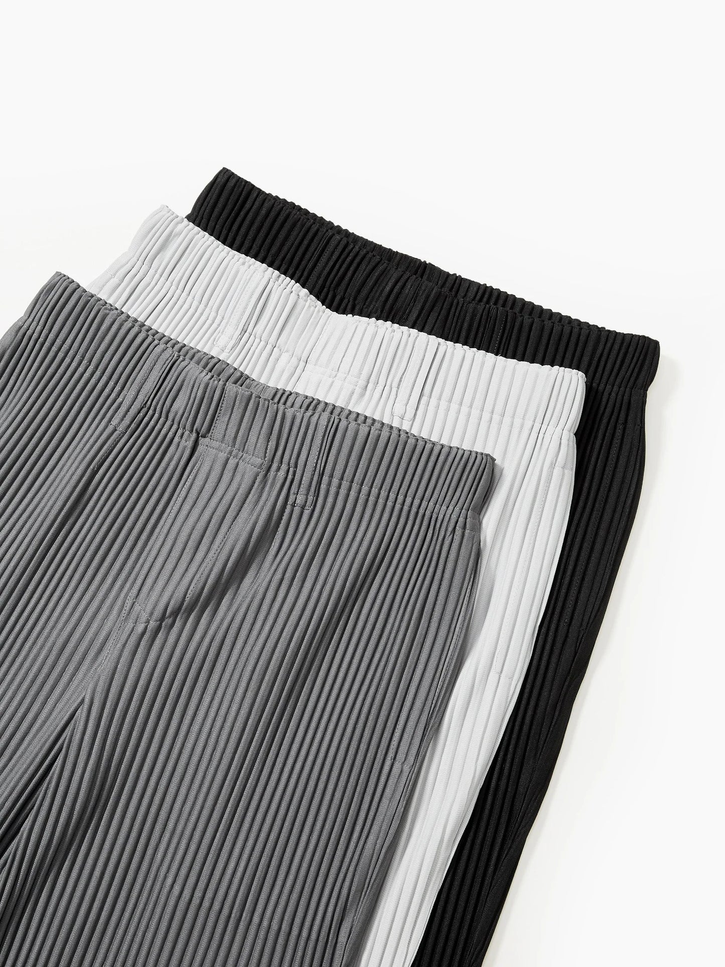 Miyake Pleated Men Pants Casual Loose Wide Leg Draped Trousers Business Casual Daily Wear