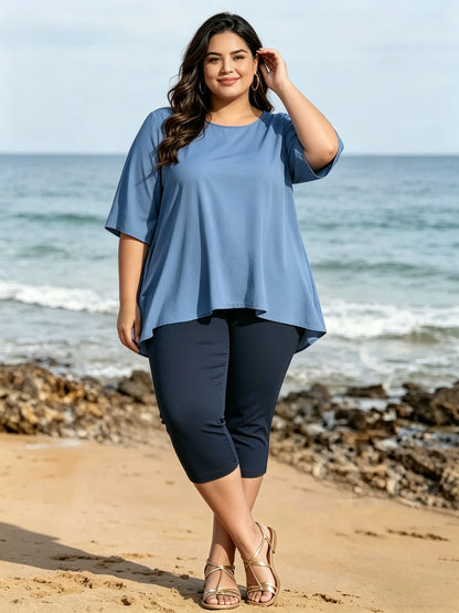 Plus Size Capri Leggings High Waist Tummy Control Stretchy Yoga Workout Women's Plus Size Pull on Stretch Capri Pants High Waist
