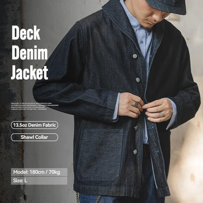 Maden Washed Denim Jackets for Men Vintage Workwear Coats Cotton Solid Hunting Denim Turn-down collar Casual Jacket Men Clothing