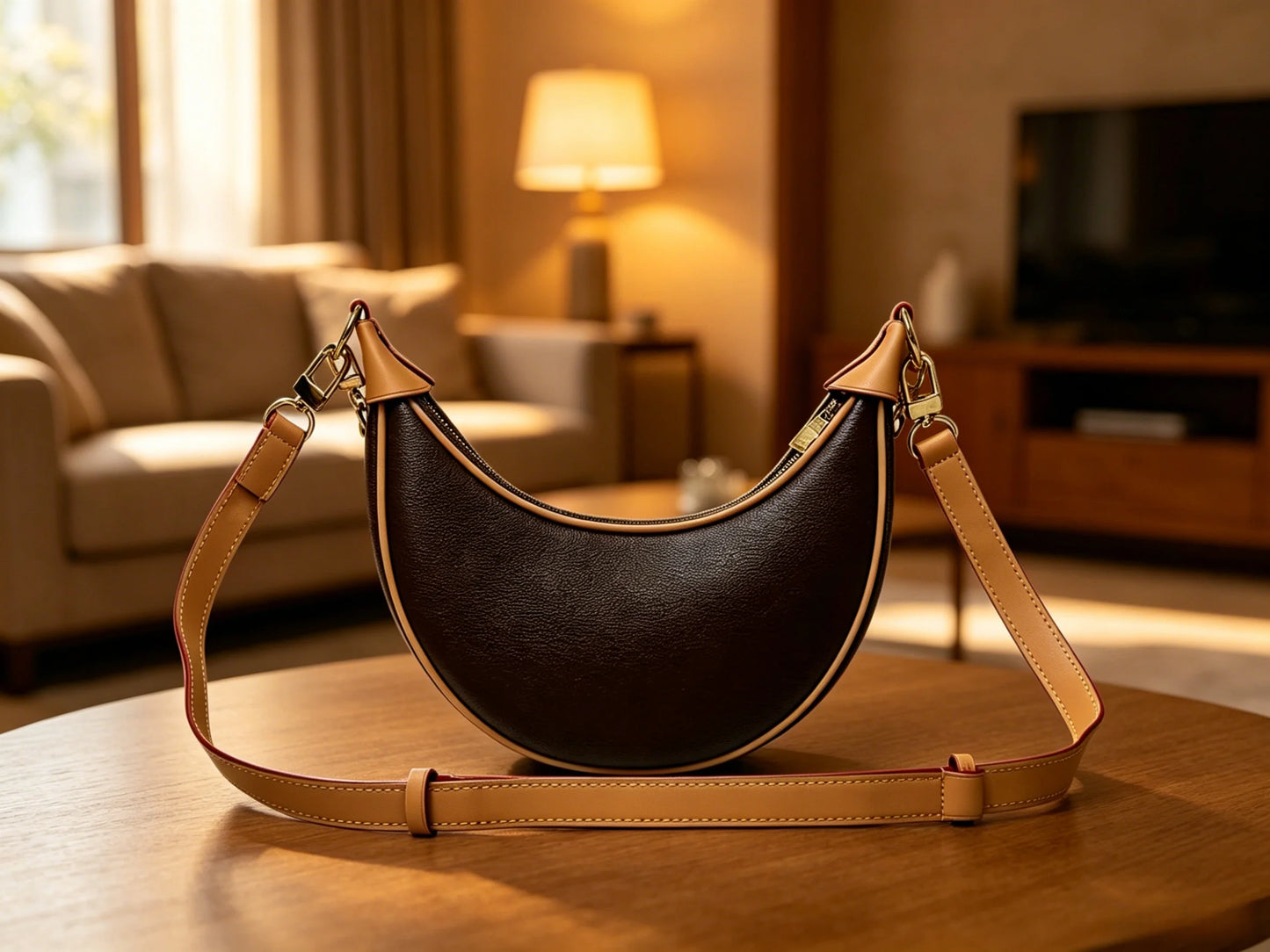 2026 New Women's Crescent Bag Color Block Piping Portable Crossbody Purse 23X13cm ZX8728