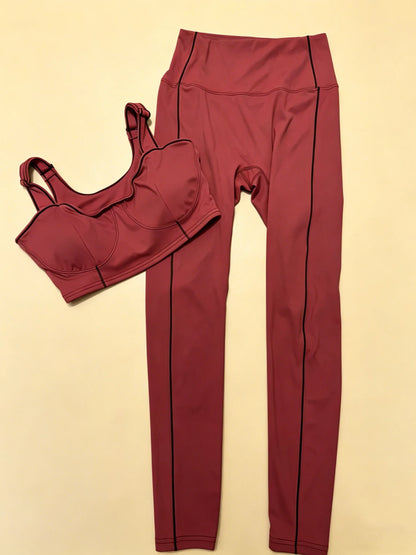 2026 New Women's Red Yoga Suit Sports Set Size M L Sporty Tight High Elasticity Code 029