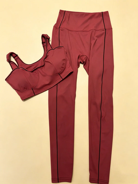 2026 New Women's Red Yoga Suit Sports Set Size M L Sporty Tight High Elasticity Code 029