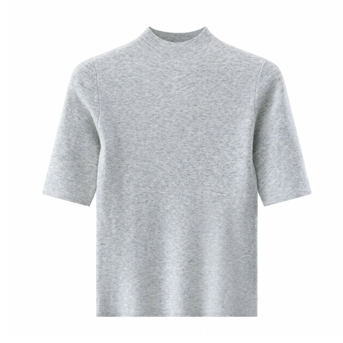 MZ62004 Women's Cashmere Blend Short Sleeve Knit Top Mock Neck Soft Textured Pullover Sweater for Work Daily Wear Fall 2026