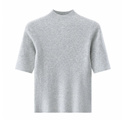 MZ62004 Women's Cashmere Blend Short Sleeve Knit Top Mock Neck Soft Textured Pullover Sweater for Work Daily Wear Fall 2026