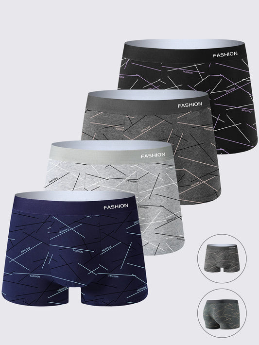 4-Pack Men's Boxer Briefs Fashionable Comfortable Soft Fabric Advanced Sports Fitness Casual Underwear for Men