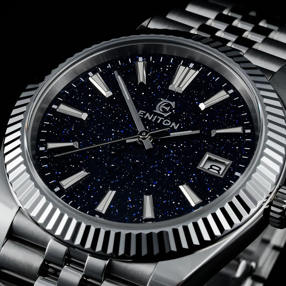 Eniton S1112G 38mm Man's Luxury Date Automatic Mechanical Watches Nh35 Movement Stone Dial Sapphire Crystal Adjustable Clasp