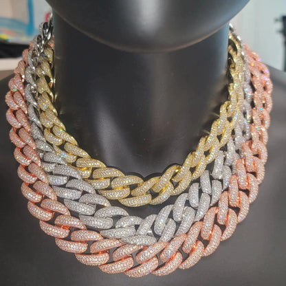 Fashion Miami Cuban Chain Iced Out 15MM Moon Necklace Full Pave Diamonds Long Buckle Necklace Hip Hop Jewelry Necklaces For Men