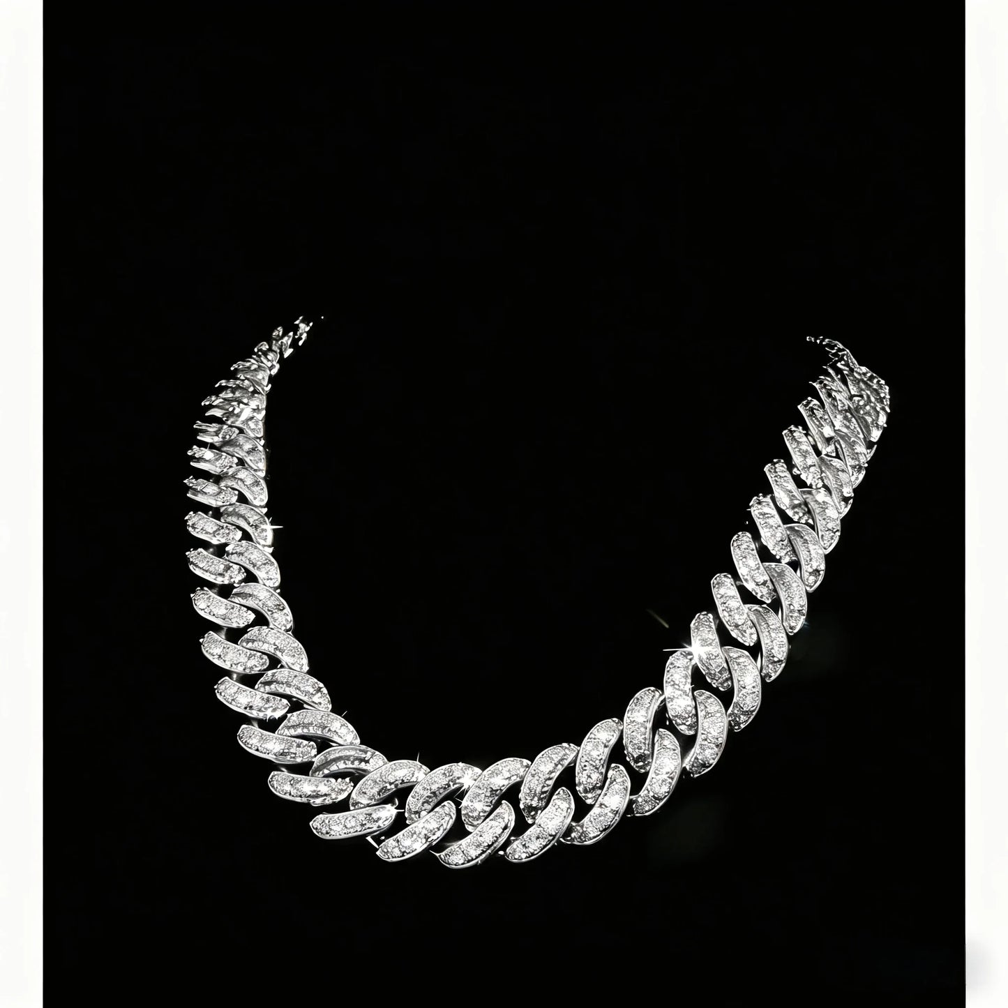 Men's Hip-Hop Style Necklace, Ice Inlaid Rectangular Cut Cuban Chain Moissanite Necklace, Hip-Hop Shimmering Jewelry, 16mm×16-40