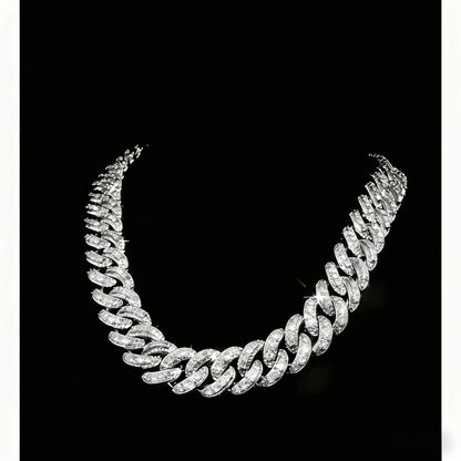 Men's Hip-Hop Style Necklace, Ice Inlaid Rectangular Cut Cuban Chain Moissanite Necklace, Hip-Hop Shimmering Jewelry, 16mm×16-40