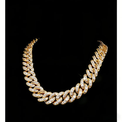 Men's Hip-Hop Style Necklace, Ice Inlaid Rectangular Cut Cuban Chain Moissanite Necklace, Hip-Hop Shimmering Jewelry, 16mm×16-40