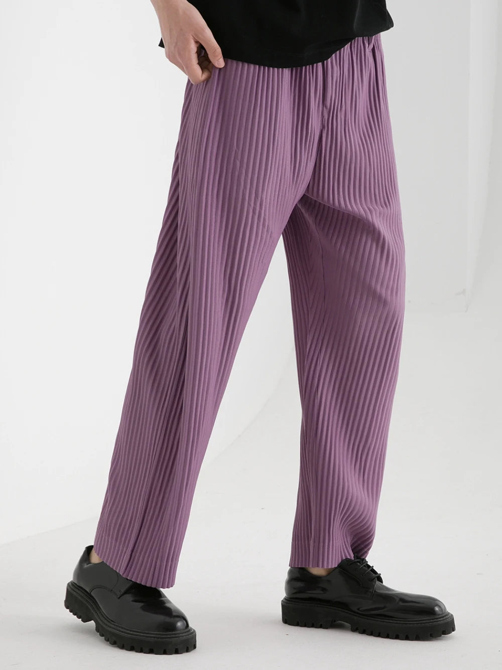 Miyake Pleated Men Pants Casual Loose Wide Leg Draped Trousers Business Casual Daily Wear