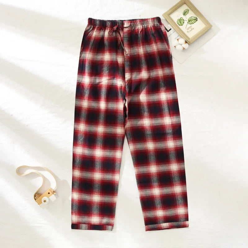Pajama Pants Men's Flannel Cotton Autumn and Winter Casual Plaid Long Trousers Warm Home wear Pants Men Sleepwear