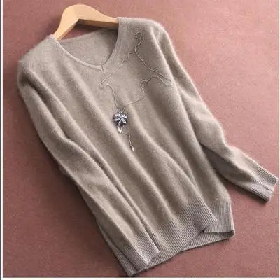Super Warm Fluffy Mink Cashmere Soft Fur V-neck Sweaters and Pullovers for Women Autumn Winter Jumper Female Brand Jumper